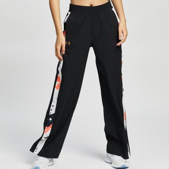 Under Armour Track Pants Recover Upstream Side Snap Womens XL Black Loose - Picture 1 of 8
